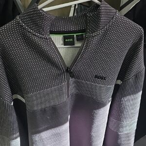 Boss Men's Gray Dotted Quarter-Zip Sweater